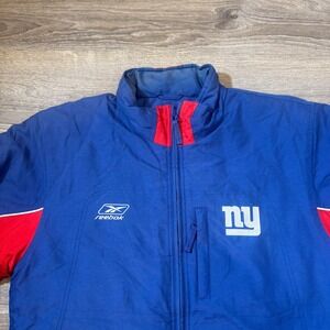 Reebok New York Giants NFL Puffer Jacket Coat Blue Red NY Logo Men M